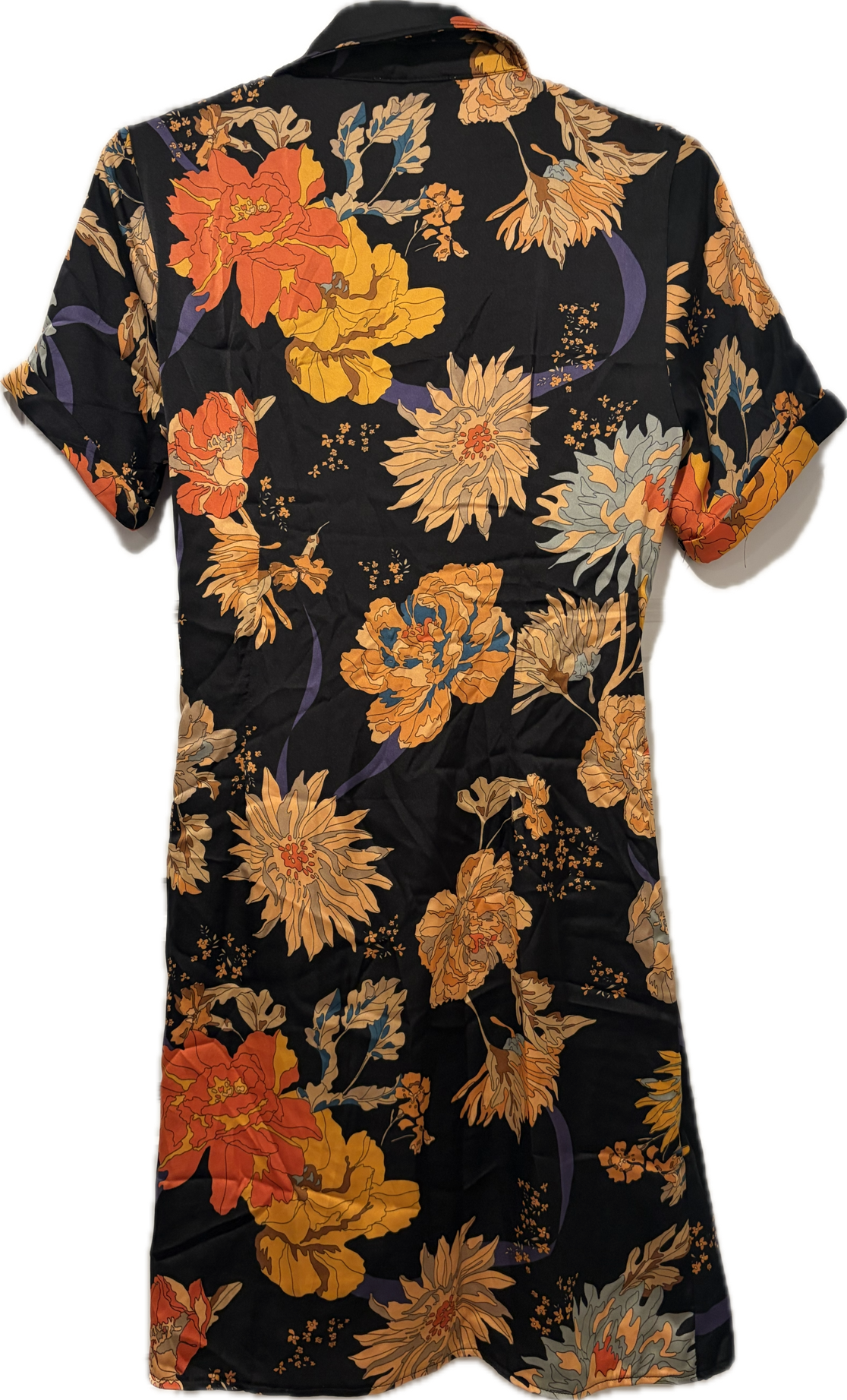 Satin Floral Wrap Shirt Mini Dress