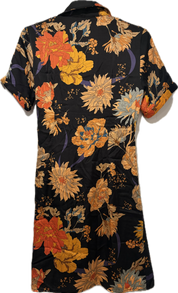 Satin Floral Wrap Shirt Mini Dress