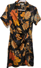 Satin Floral Wrap Shirt Mini Dress